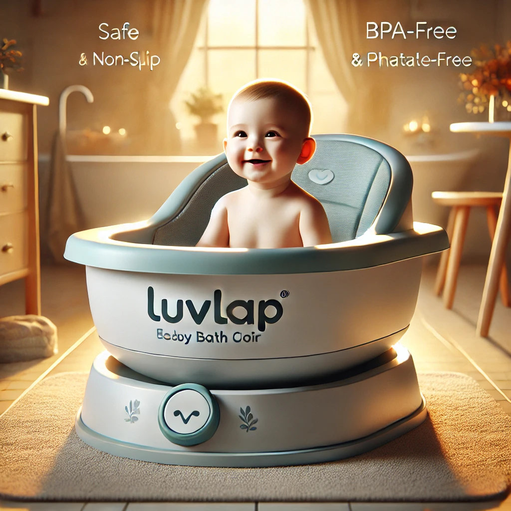 An image of the LuvLap Baby Bathtub & Bath Chair Combo, featuring a non-slip base, ergonomic support, and a safe BPA-free design, ideal for newborns and infants.
